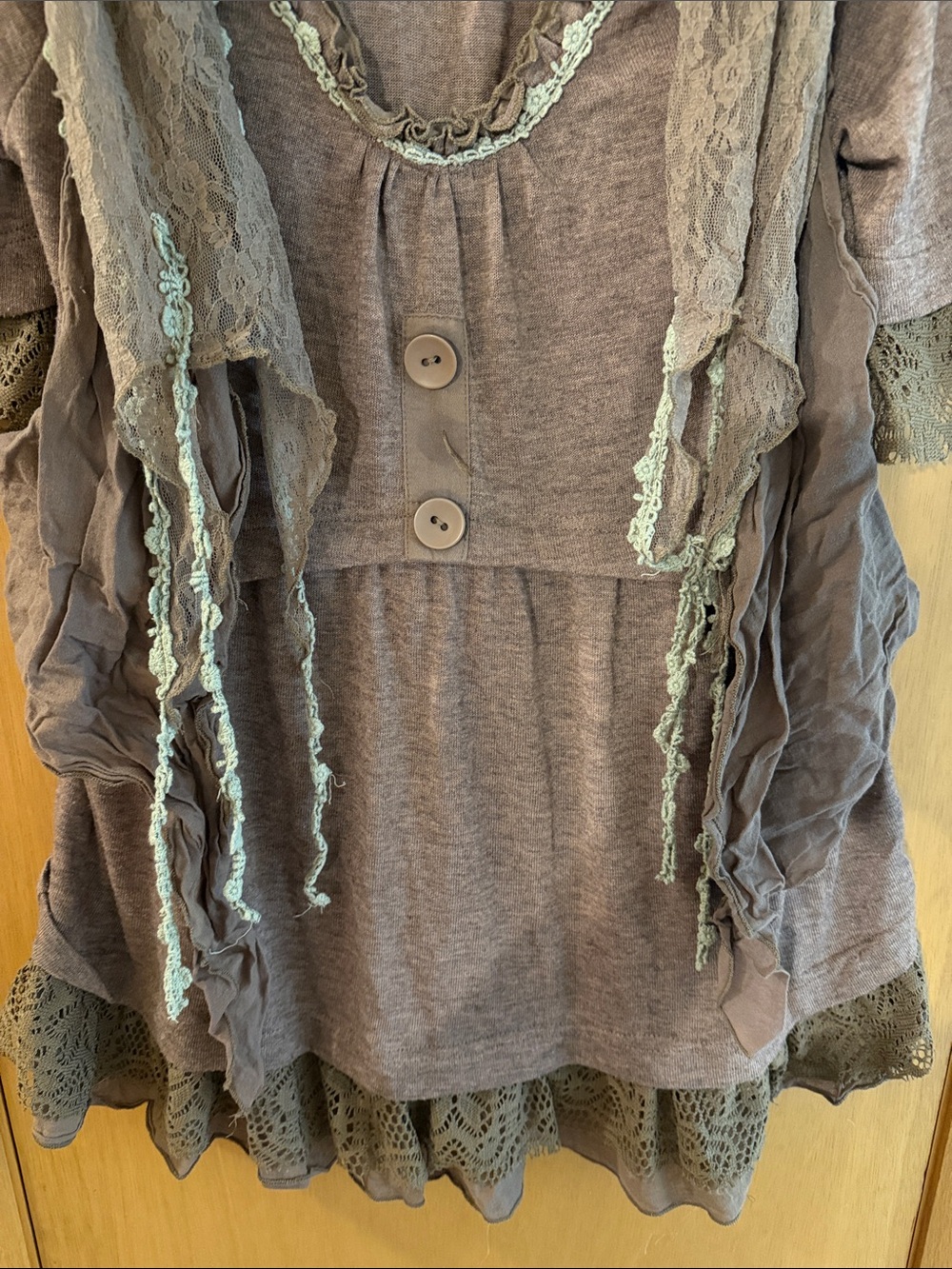 Pretty Angel Women’s Linen Layered Lace Top Whimsigoth Taupe Brown Size Small - Picture 3 of 9